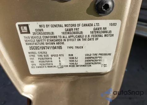 2004 Chevrolet Silverado 1500 Ls from USA, damaged, VIN 2GCEC19V741194165